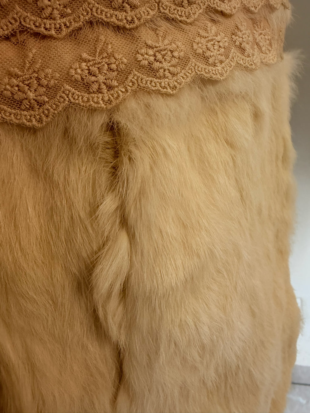 Two-tone pink cream vintage rabbit fur coat from the 00s