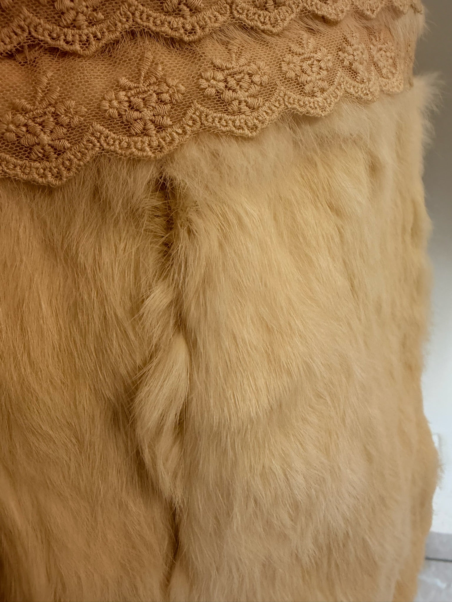 Two-tone pink cream vintage rabbit fur coat from the 00s