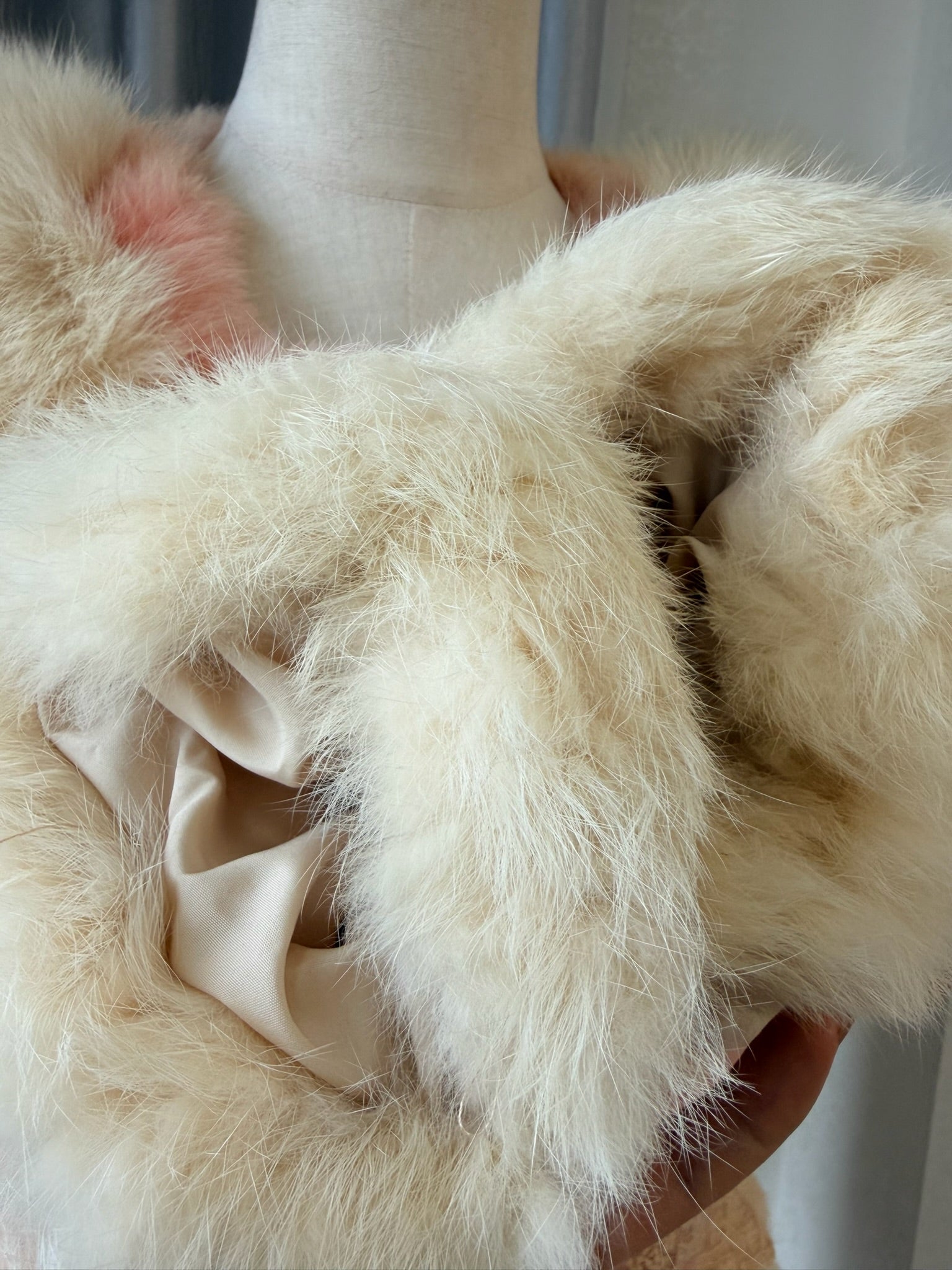 Two-tone pink cream vintage rabbit fur coat from the 00s