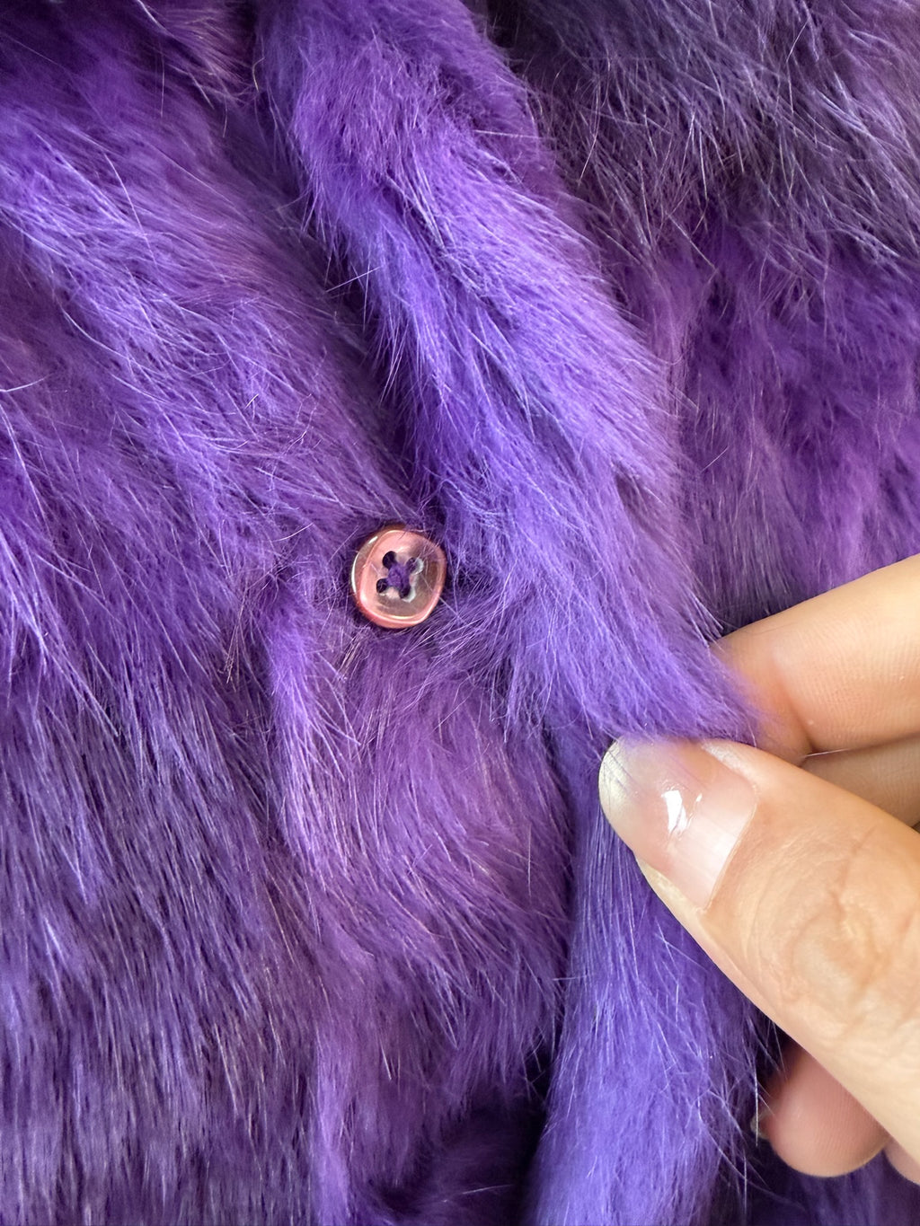 Rich deep purple rabbit fur cropped jacket fitted with fluffy wide turn-down collar