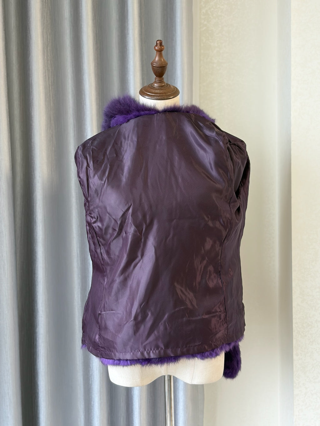 Rich deep purple rabbit fur cropped jacket fitted with fluffy wide turn-down collar