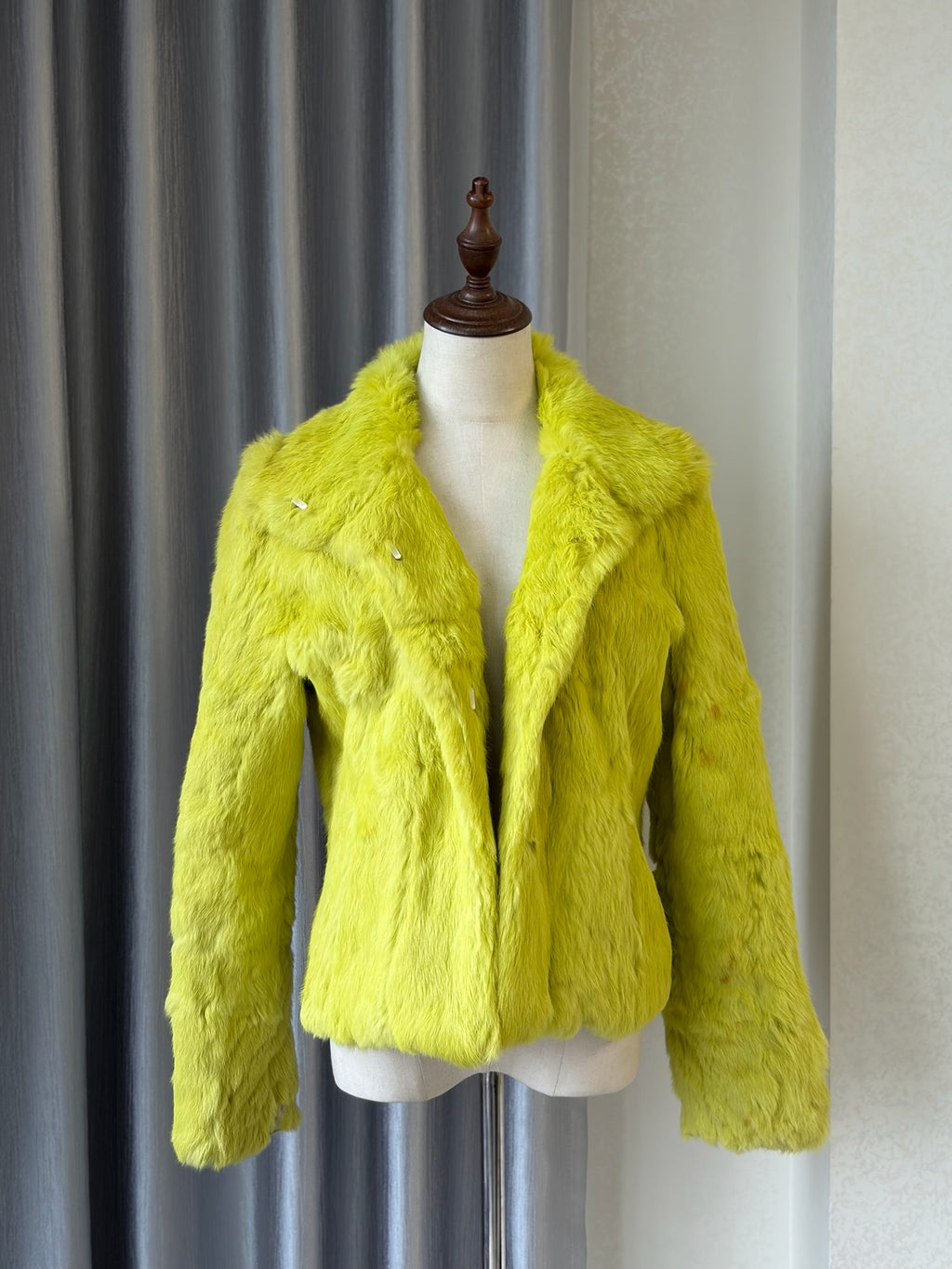 Bright mustard rabbit fuzzy fur short coat