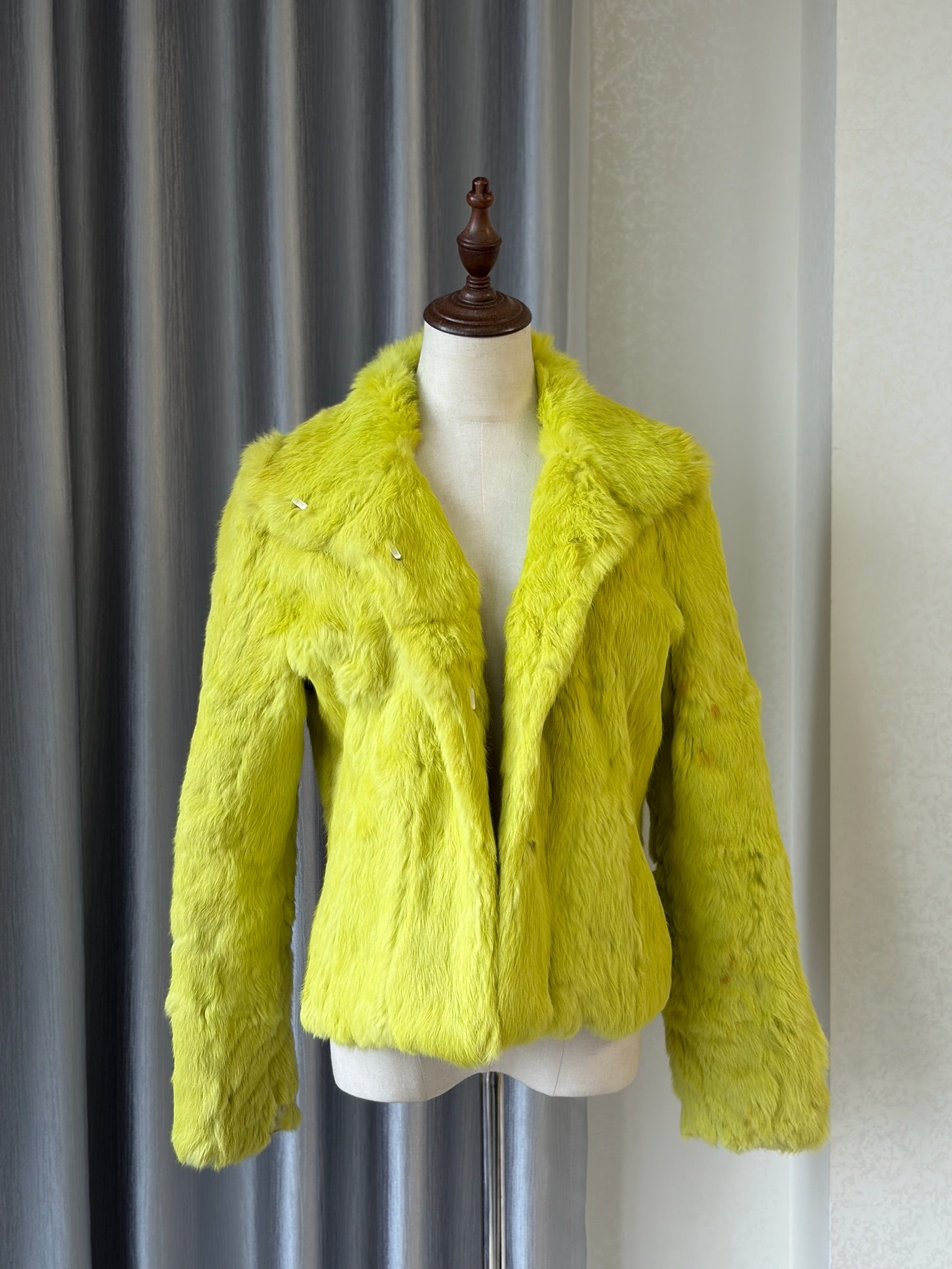 Bright mustard rabbit fuzzy fur short coat