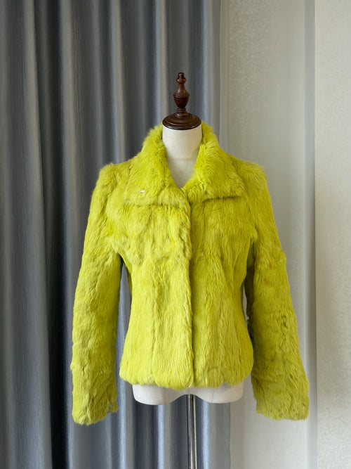 Bright mustard rabbit fuzzy fur short coat