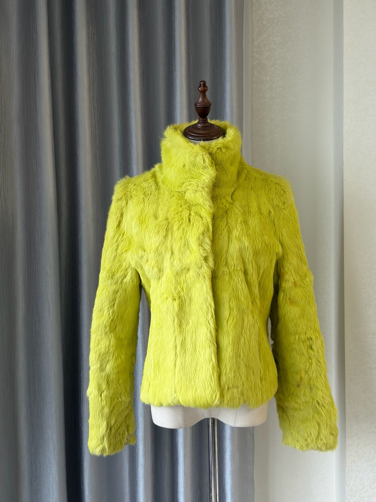 Bright mustard rabbit fuzzy fur short coat