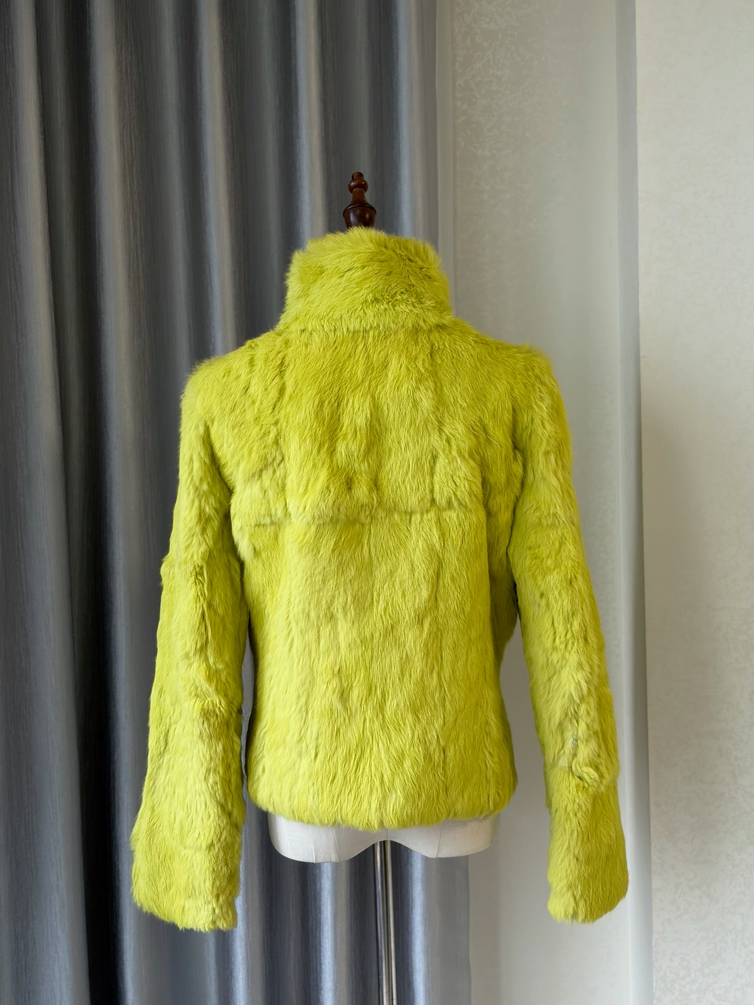 Bright mustard rabbit fuzzy fur short coat