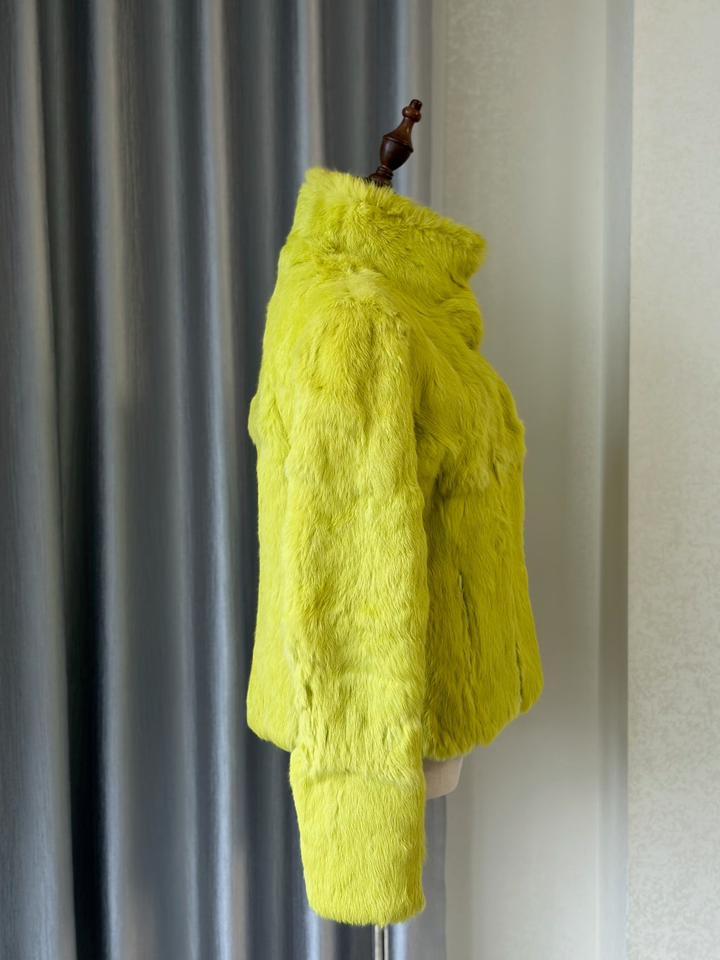 Bright mustard rabbit fuzzy fur short coat