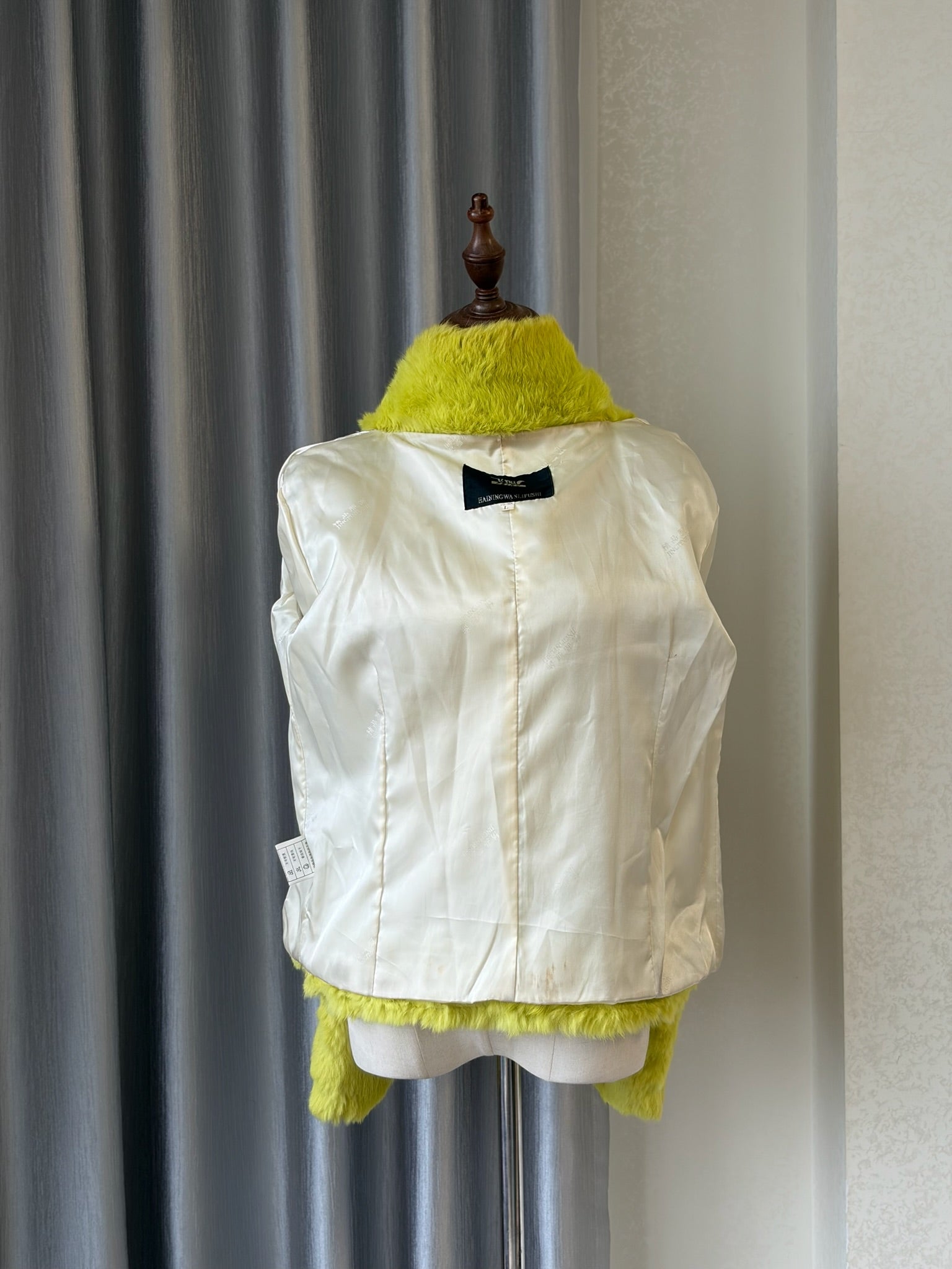 Bright mustard rabbit fuzzy fur short coat