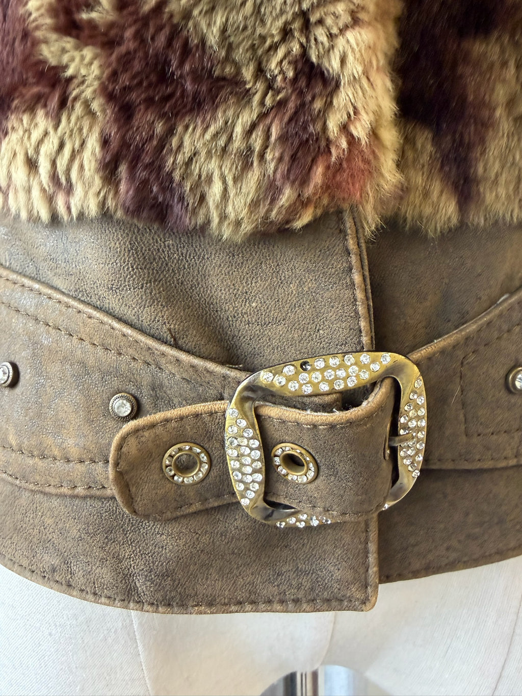 Earthy gold spotted fur cropped jacket with oversized thick fur lapel