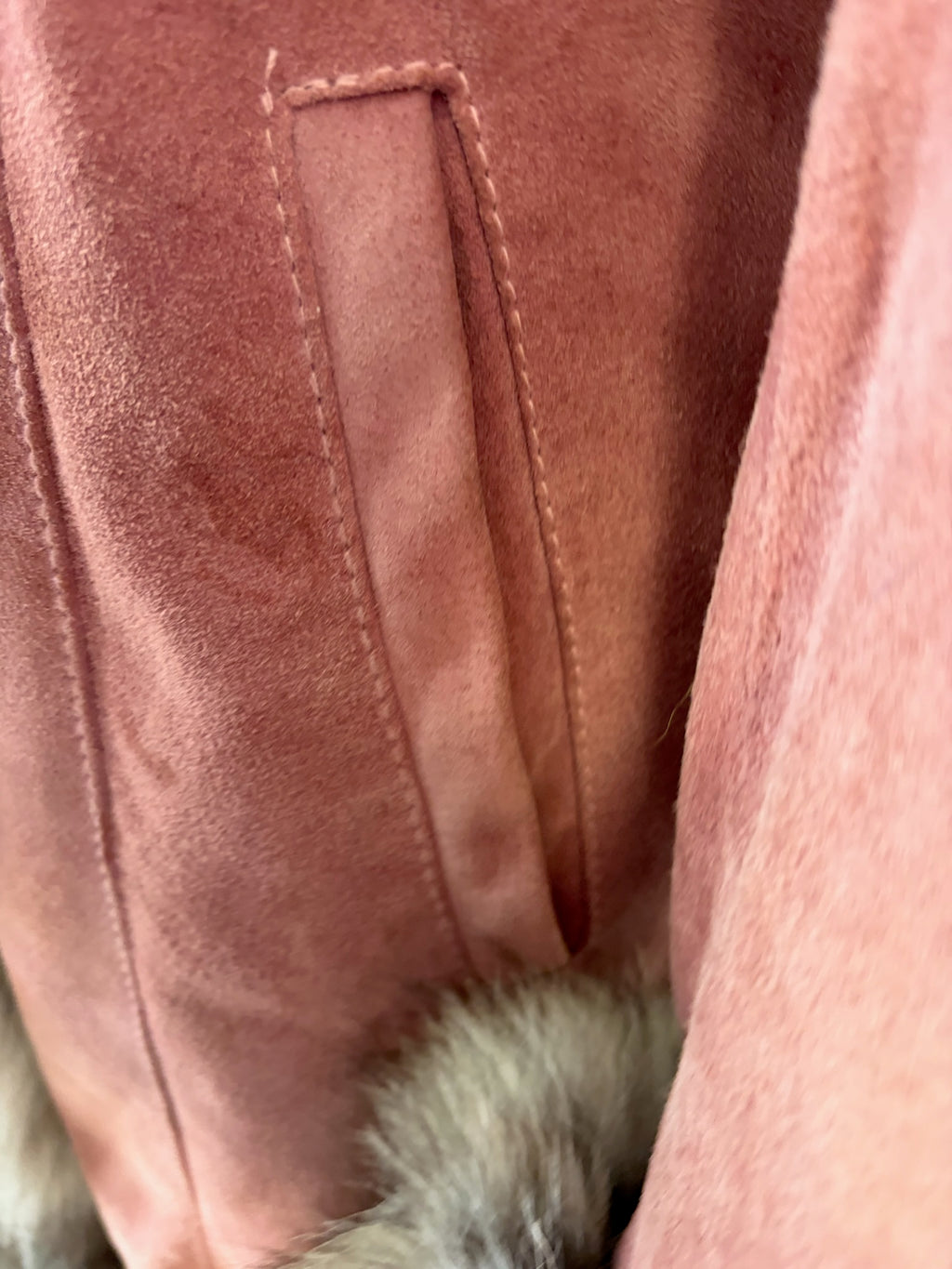 Vintage dusty pink suede fox fur mid-length coat