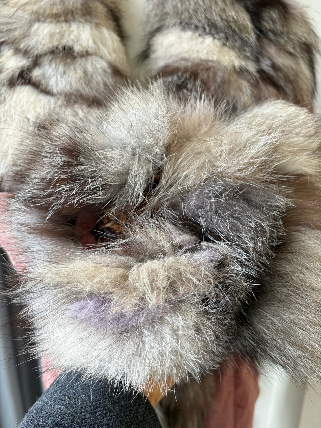 Vintage dusty pink suede fox fur mid-length coat